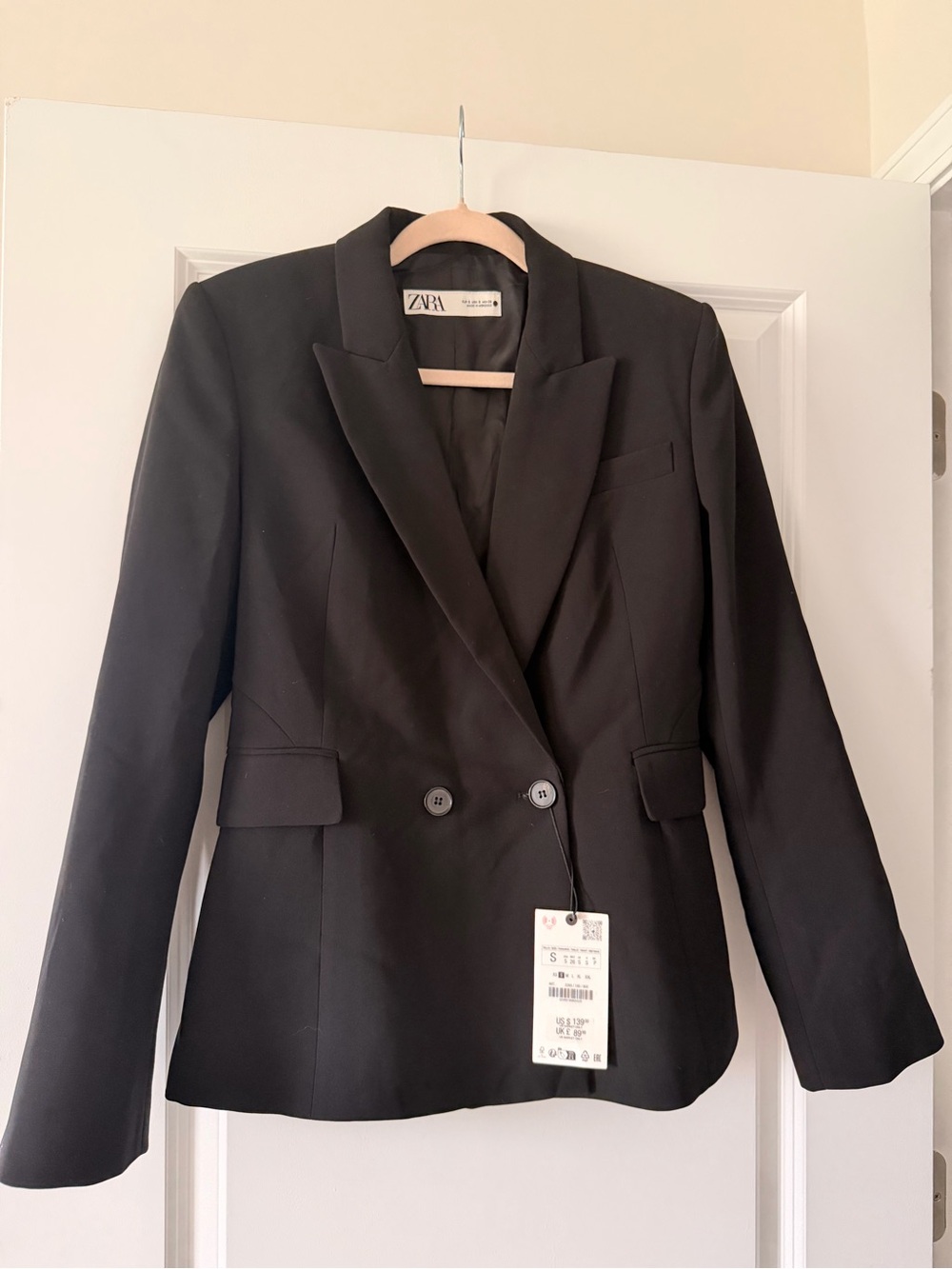 NWT Zara Black Double-Breasted Tailored Blazer